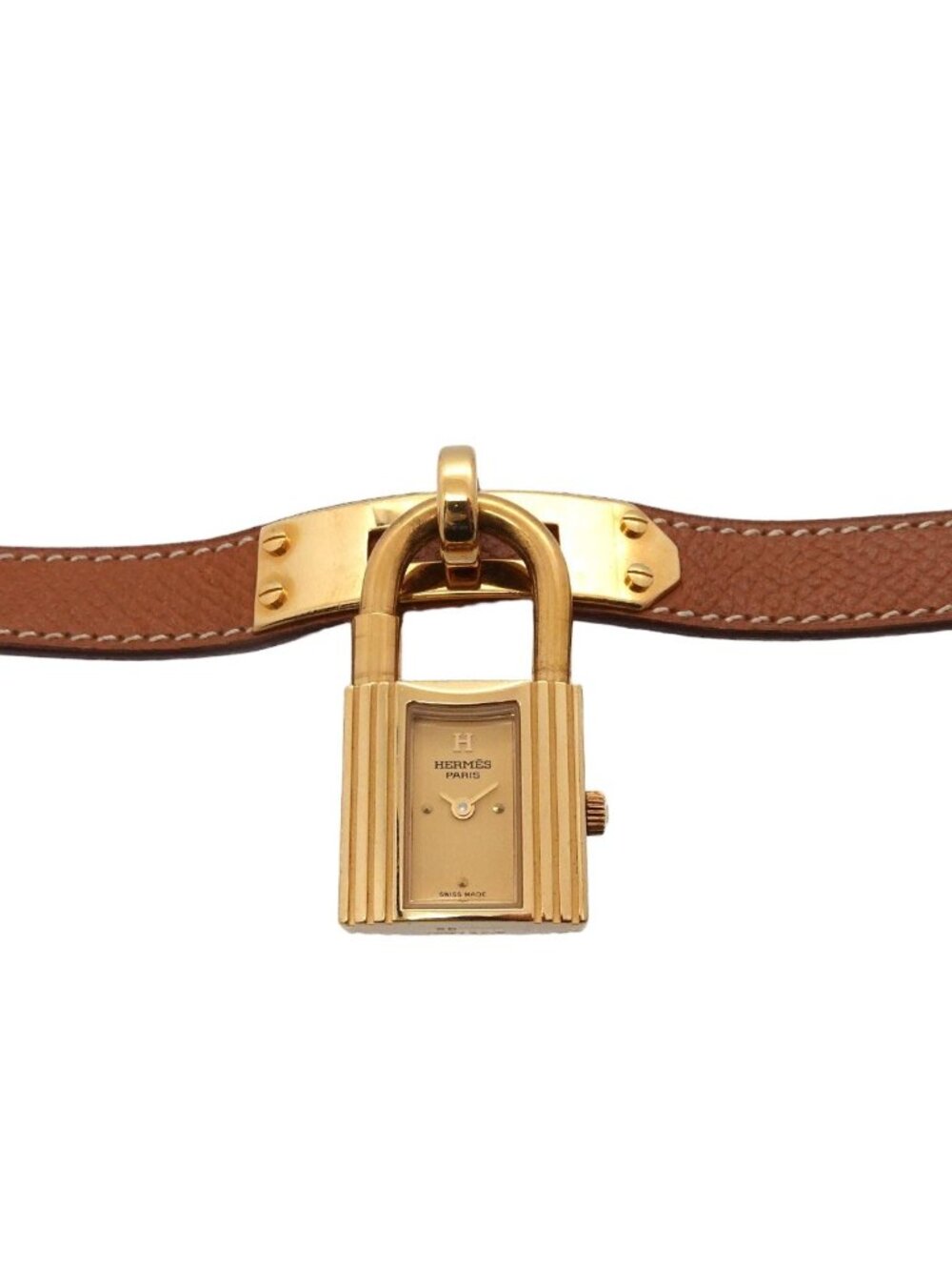 Hermes Kelly Watch Vintage Gold Brown Quartz Cadena